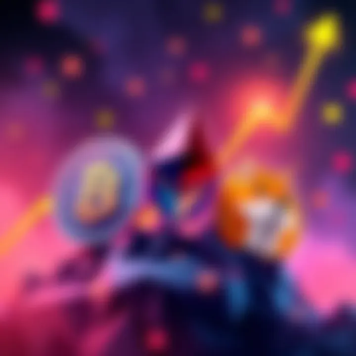 Crypto Investment Challenge Graphic A colorful illustration showing three popular cryptocurrencies like Bitcoin, Ethereum, and Dogecoin with a graph rising in the background, symbolizing investment strategies.