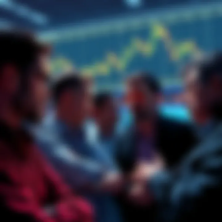 A group of frustrated investors looking at falling cryptocurrency charts, showing signs of disappointment and concern.