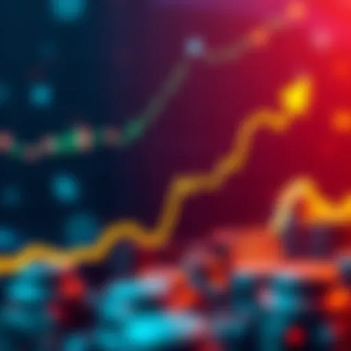 Graph showing the rise in cryptocurrency investments with a stable trend line and upward arrows