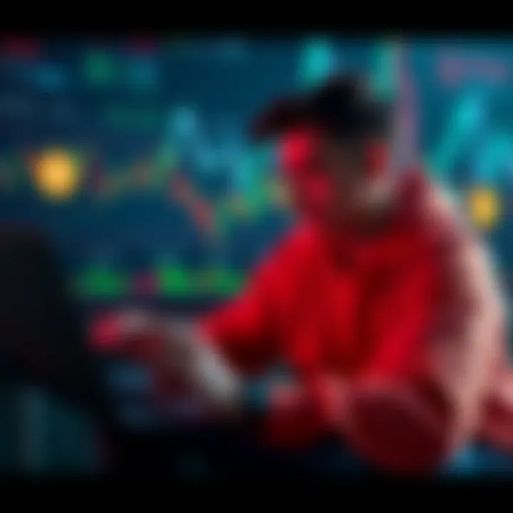 Crypto Investment Guide A beginner looking at a laptop with cryptocurrency charts and coins like BTC, ETH, and XRP on the screen