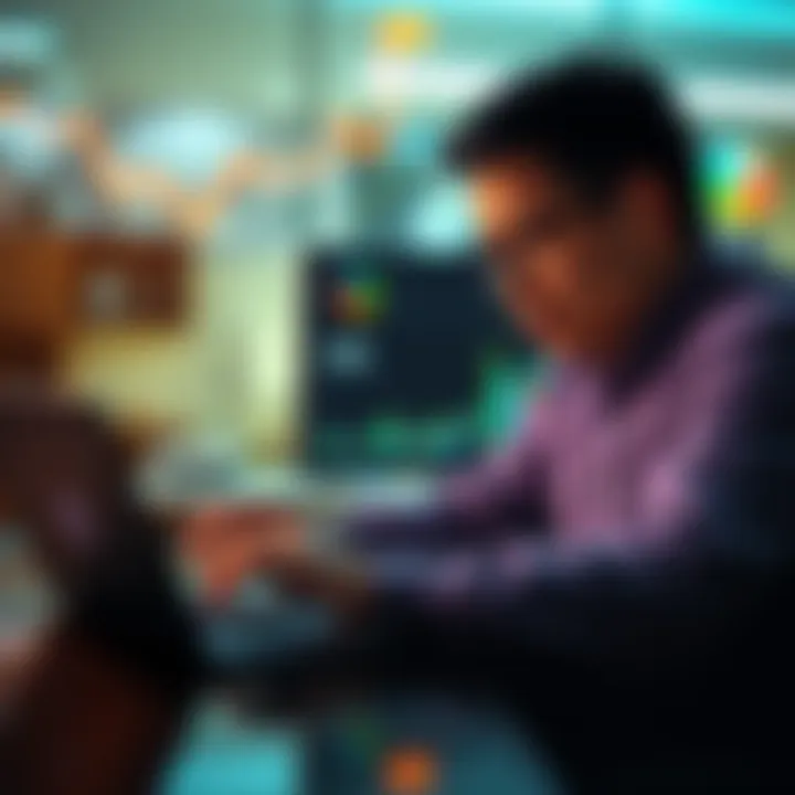 Individual examining graphs and charts related to cryptocurrencies on a laptop