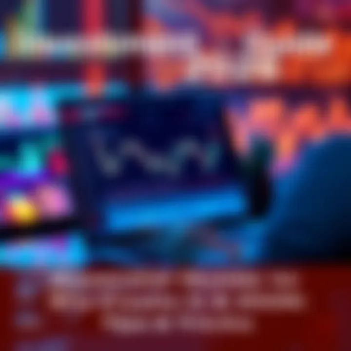 A person analyzing cryptocurrency market data on a laptop with digital coins and charts around them.