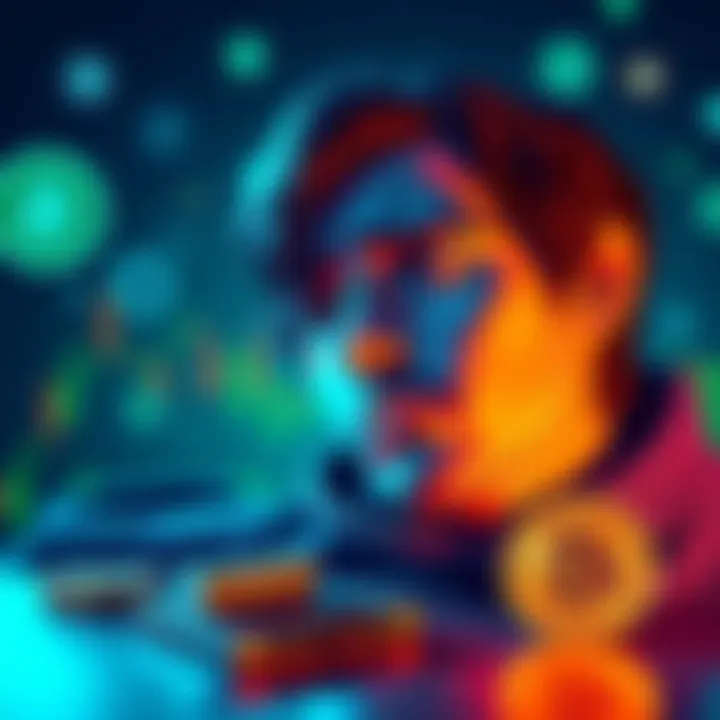 A person reflecting on past crypto investments with a worried expression, surrounded by digital currency symbols and a hardware wallet.