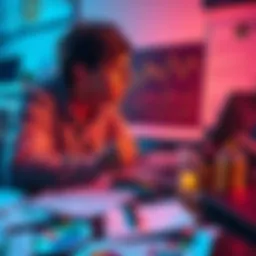 A person analyzing cryptocurrency charts on a laptop, surrounded by notes and charts, reflecting on investment strategies.