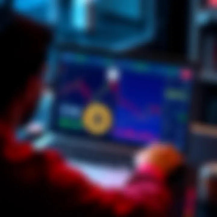 A person analyzing different cryptocurrency platforms on a laptop, showing Bitcoin and Litecoin prices on the screen.