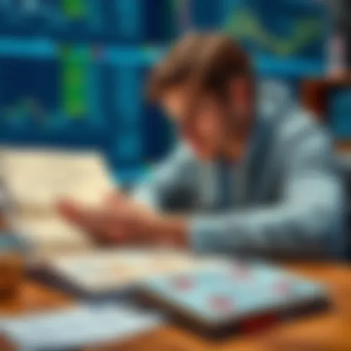 A person analyzing cryptocurrency charts with traditional investment books on the table.