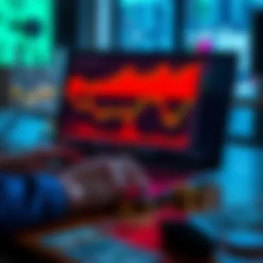 Crypto Investment Reality A person analyzing cryptocurrency charts and graphs on a laptop, with coins and dollar bills on the table.