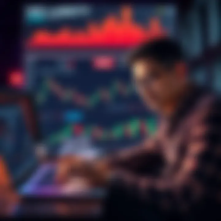 A person analyzing cryptocurrency charts on a laptop while planning their investment strategy with a calm expression, symbolizing the focus on long-term goals amidst market fluctuations.