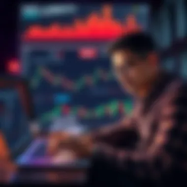 Crypto Investment Strategies A person analyzing cryptocurrency charts on a laptop while planning their investment strategy with a calm expression, symbolizing the focus on long-term goals amidst market fluctuations.