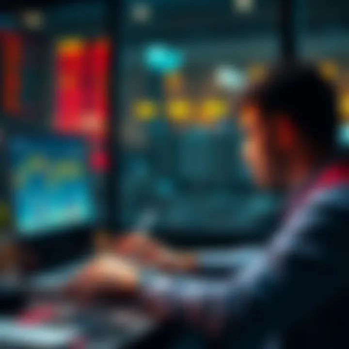Cryptocurrency Investment Tips A person looking at a laptop with cryptocurrency charts and coins displayed, seeking investment advice.