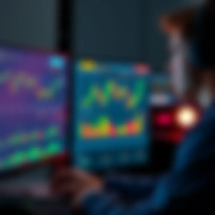 A person looking at a computer screen displaying cryptocurrency charts and graphs, analyzing trends to make informed investment decisions