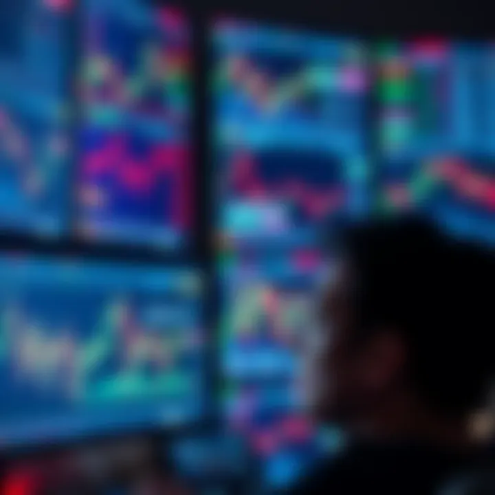 A person analyzing various crypto charts and news on multiple screens, looking confused by conflicting information.