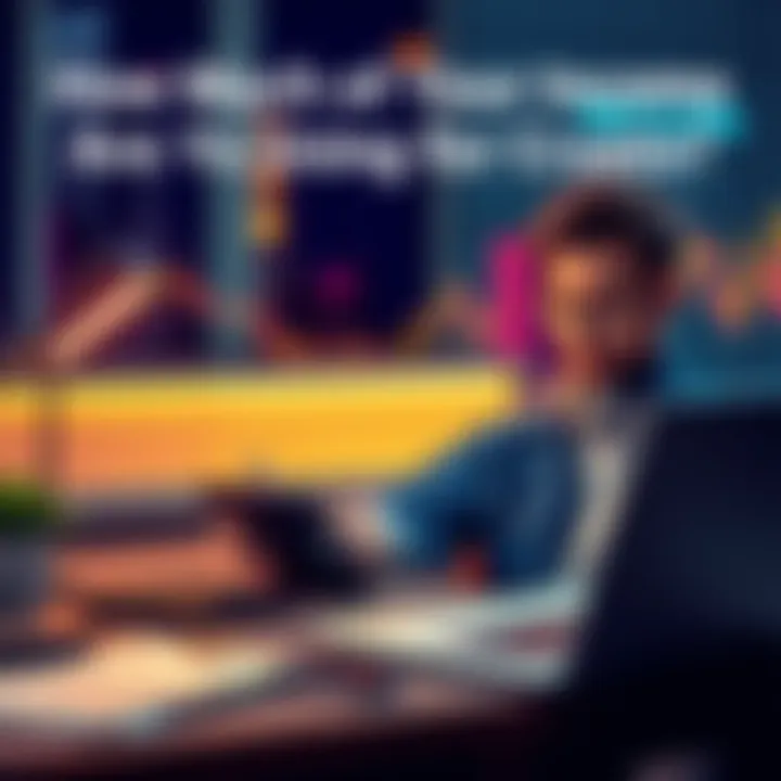 A person sitting at a desk, calculating monthly expenses and cryptocurrency investments with a calculator and laptop.