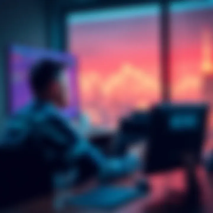 A person looking at a declining cryptocurrency chart An investor sitting at a desk, staring at a screen showing a falling cryptocurrency graph, expressing frustration