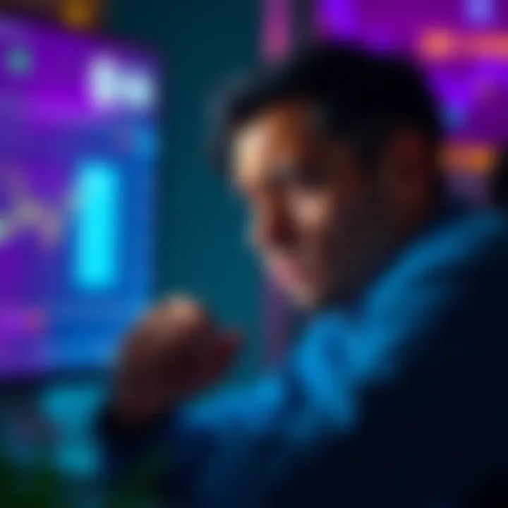 Crypto Investor Disappointed An investor looking at a screen showing Cro's price below $1, looking sad and frustrated.