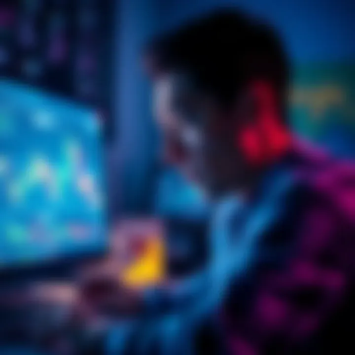 A sad person looking at financial charts on a computer screen, reflecting on missed investment opportunities during a bull market.