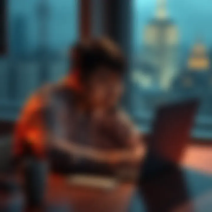 A person sitting at a table with a laptop, looking stressed while reviewing their crypto portfolio