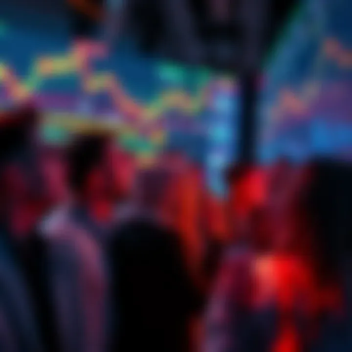 A group of people looking at cryptocurrency charts and celebrating small wins on their screens
