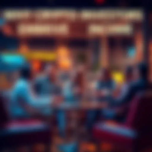 A group of people discussing crypto investment strategies, focusing on stability and passive income, while relaxing in a comfortable setting.