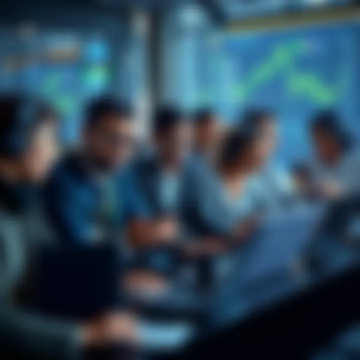 A diverse group of people analyzing cryptocurrency data on laptops and smartphones, discussing trends and motivations in the crypto market.