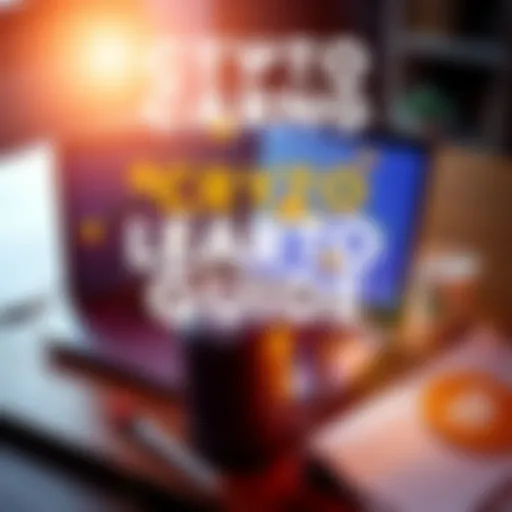 An open laptop with cryptocurrency symbols on the screen, surrounded by notes and a coffee cup, representing beginner's crypto education.