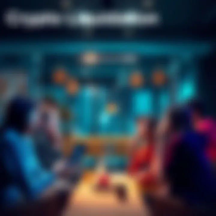 A group of people sharing their crypto liquidation stories in a supportive setting, discussing strategies for recovery.