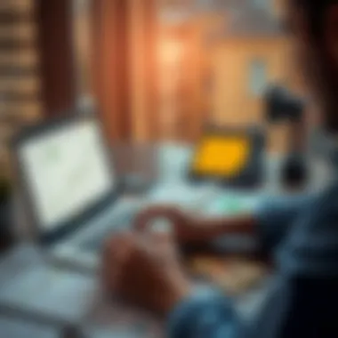 Person weighing loan and crypto choices A person looking at a laptop with graphs of Bitcoin and mortgage paperwork on a table