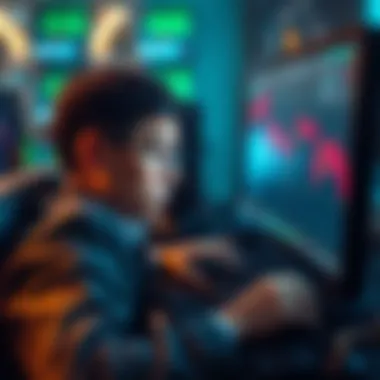 Crypto Loss A sad investor looks at their computer screen showing a sharp drop in cryptocurrency value, indicating a significant financial loss.