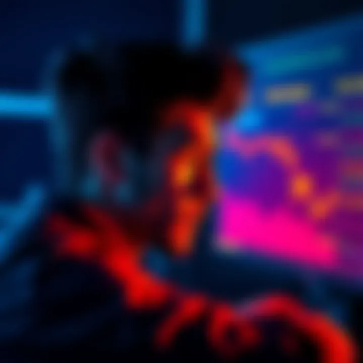 Person looking at a computer screen showing declining cryptocurrency values with a worried expression