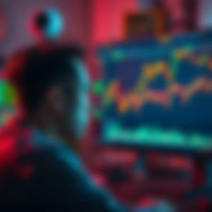 A person looking worried while staring at a computer screen displaying falling crypto prices and graphs, symbolizing the current turmoil in the crypto market.