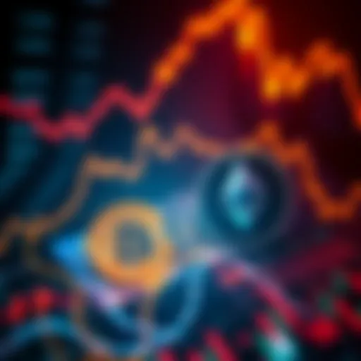 A graphic showing a downward trend in cryptocurrency values with Bitcoin and Ethereum logos.