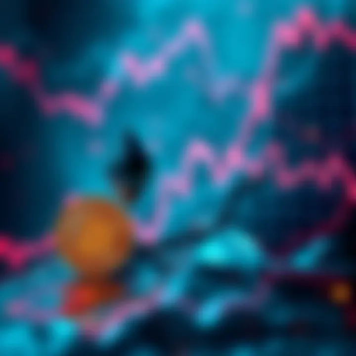 Graph showing sharp decline in cryptocurrency values, with Ethereum and Bitcoin symbols prominently displayed