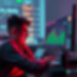 A worried person looking at a computer screen showing a sharp decline in cryptocurrency values