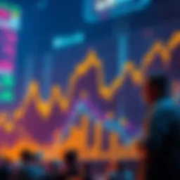 Crypto Market Decline A graph showing a declining trend in cryptocurrency prices with worried investors looking on.