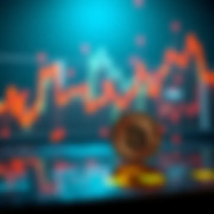 Graph showing a downward trend in cryptocurrency values with a Bitcoin symbol in the foreground