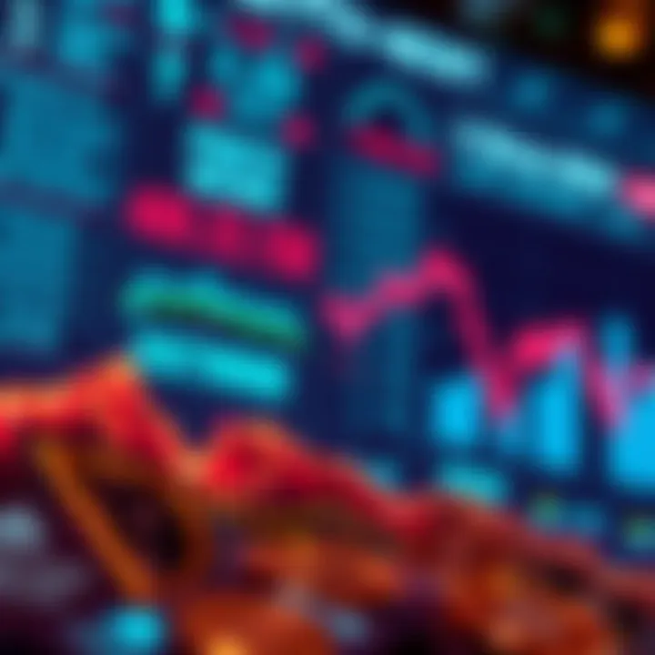 Graph showing decrease in cryptocurrency values with positive news headlines in the background