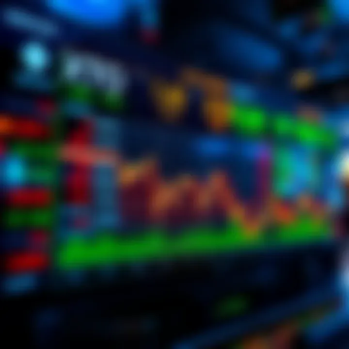 A digital display showing various cryptocurrency prices and trends with a downward trend highlighted.