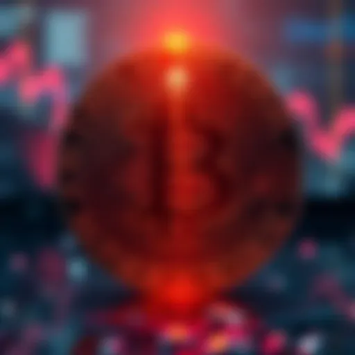 A digital currency symbol with a downward arrow signifying its decline in value