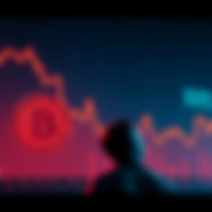 A graph showing the decline of bitcoin and tether values, with a worried taxpayer looking on.