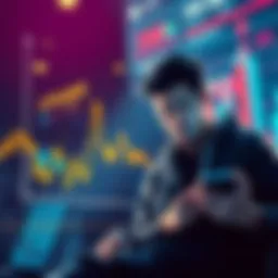 A graph showing a steep decline in cryptocurrency prices with a worried investor looking at their phone.