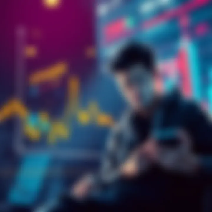 A graph showing a steep decline in cryptocurrency prices with a worried investor looking at their phone.