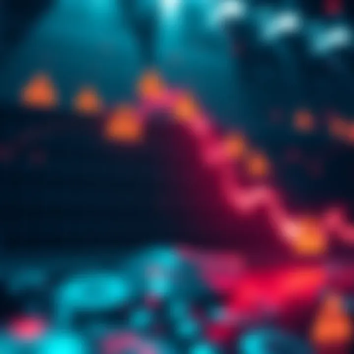 Crypto Market Downturn A graph showing a steep decline in cryptocurrency values with warning symbols around it, representing market fear and uncertainty.