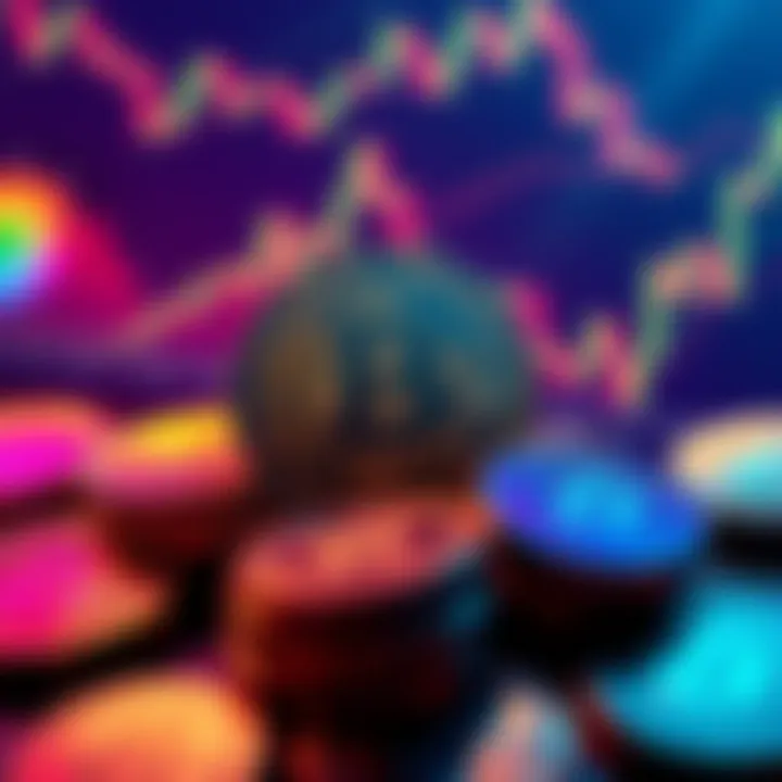 Crypto coins with financial charts showing economic indicators and upcoming events