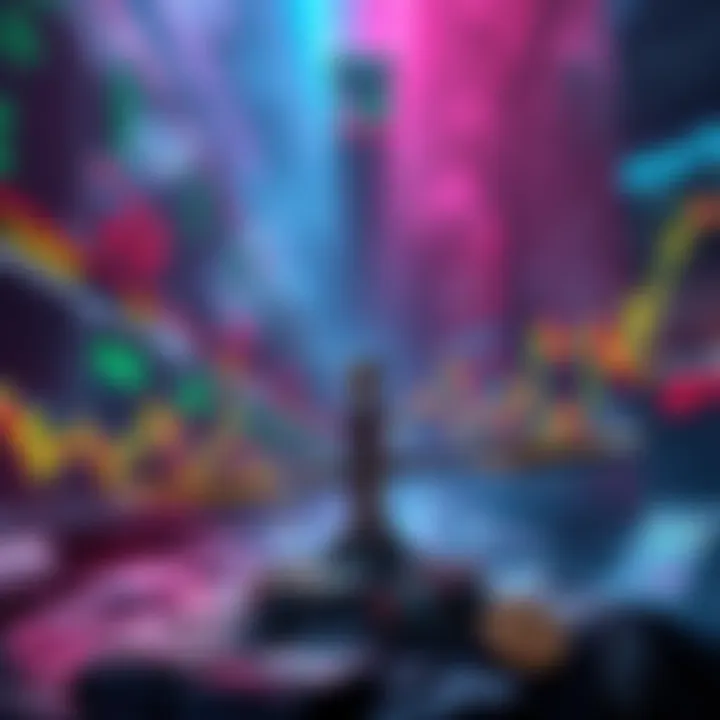 A visual representation of emotional reactions in the crypto market, showing a balance between fear and greed with fluctuating price charts and news headlines nearby.