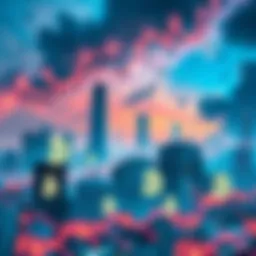 Futuristic city skyline representing growth in the crypto market with blockchain symbols in the foreground.