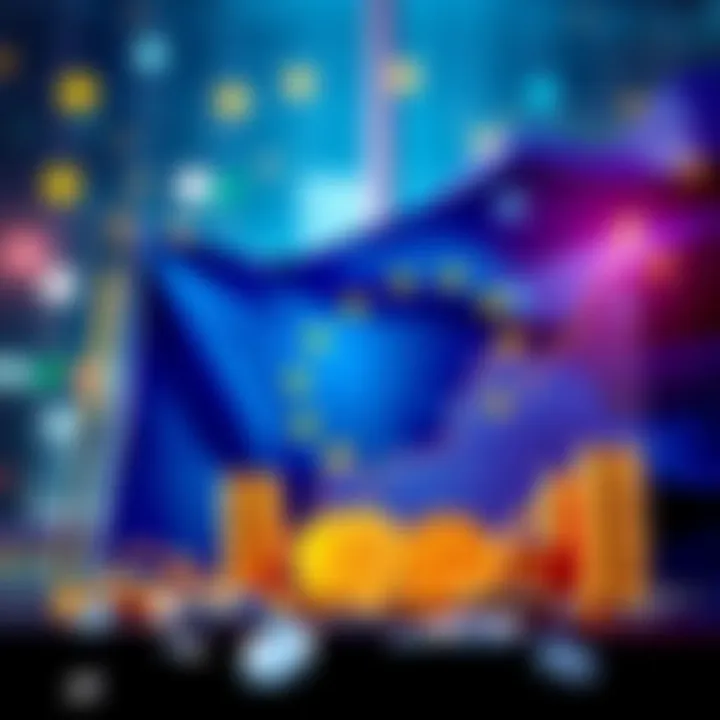 A graph showing rising trends in the crypto market alongside the EU flag and financial symbols.