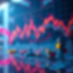 Crypto Market Overview A graph showing fluctuating crypto prices alongside icons representing retail investors and institutions.