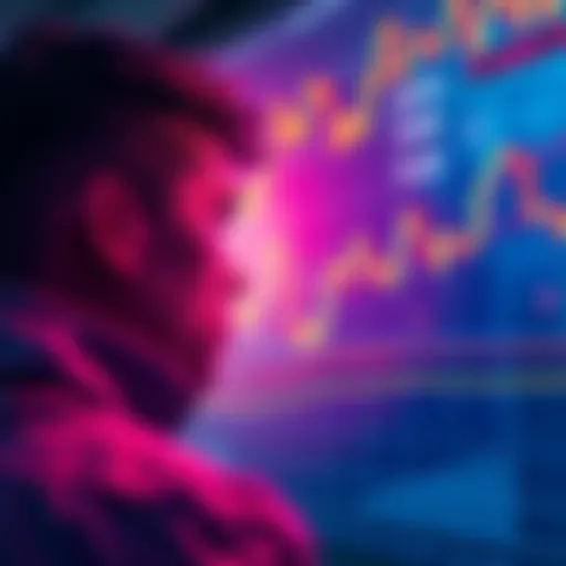 A person looking at a cryptocurrency chart displaying fluctuating prices, indicating uncertainty about future trends.