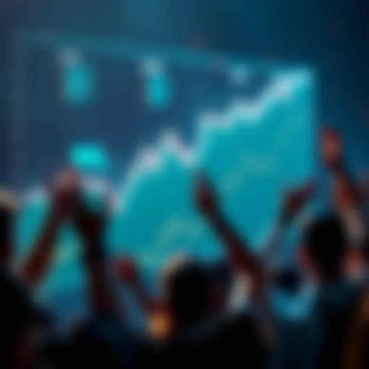 Crypto Market Rally A graph showing an upward trend in cryptocurrency prices with excited investors in the background.