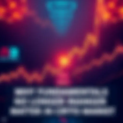 A visual representation of the crypto market focusing on speculation over fundamentals, showing a graph with rising hype and a disregard for real value.